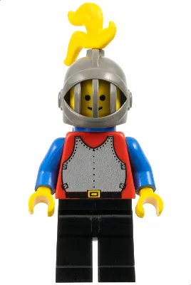 Breastplate - Red with Blue Arms, Black Legs, Dark Gray Grille Helmet, Yellow Plume, Blue Plastic Cape