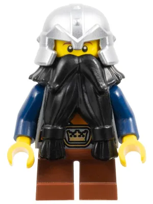 Fantasy Era - Dwarf, Black Beard, Metallic Silver Helmet with Studded Bands, Dark Blue Arms