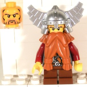 Fantasy Era - Dwarf, Dark Orange Beard, Metallic Silver Helmet with Wings, Dark Red Arms
