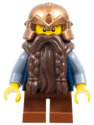 Fantasy Era - Dwarf, Dark Brown Beard, Copper Helmet with Studded Bands, Sand Blue Arms, Smirk