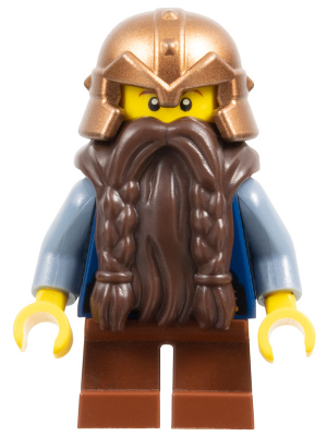 Fantasy Era - Dwarf, Dark Brown Beard, Copper Helmet with Studded Bands, Sand Blue Arms, Smirk