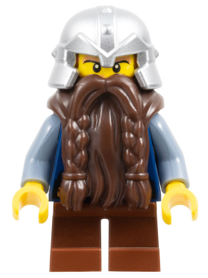 Fantasy Era - Dwarf, Dark Brown Beard, Metallic Silver Helmet with Studded Bands, Sand Blue Arms