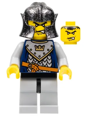 Fantasy Era - Crown Knight Scale Mail with Crown, Speckle Black-Silver Helmet, Angry Eyebrows (Castle Watch)