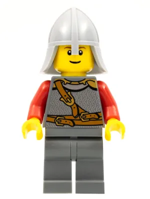 Kingdoms - Lion Knight Scale Mail with Chest Strap and Belt, Helmet with Neck Protector, Reddish Brown Eyebrows, Thin Grin