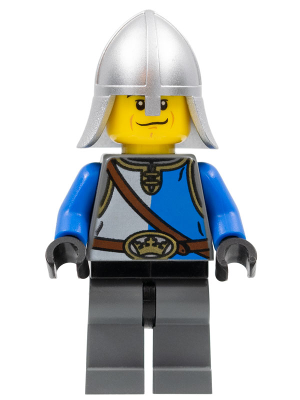 Castle - King's Knight Blue and White with Chest Strap and Crown Belt, Helmet with Neck Protector, Scared Face