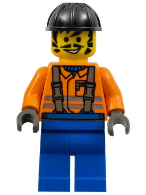 Construction Worker - Orange Shirt, Black Construction Helmet