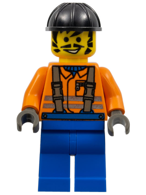 Construction Worker - Orange Shirt, Black Construction Helmet