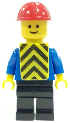 Plain Blue Torso with Blue Arms, Black Legs, Red Construction Helmet, Yellow Vest with Black Chevrons (Printed)
