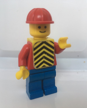 Plain Red Torso with Red Arms, Blue Legs, Red Construction Helmet, Yellow Vest with Black Chevrons (Stickers)