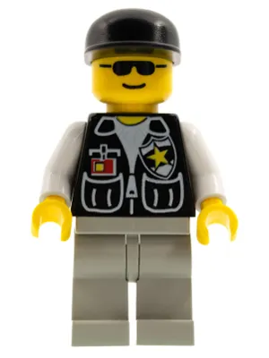 Police - Sheriff Star and 2 Pockets, Light Gray Legs, White Arms, Black Cap, Black Sunglasses