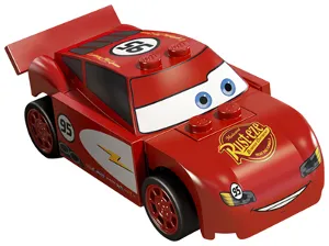 Lightning McQueen - Rust-eze Hood, Red and White Sides, Dark Bluish Gray 1 x 4 Plates