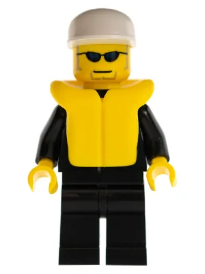 Police - City Suit with Blue Tie and Badge, Black Legs, Sunglasses, White Cap, Life Jacket