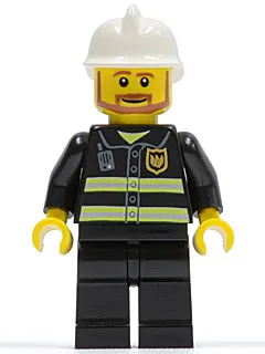 Fire - Reflective Stripes, Black Legs, White Fire Helmet, Brown Beard Angular