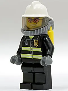 Fire - Reflective Stripes, Black Legs, White Fire Helmet, Breathing Neck Gear with Air Tanks, Orange Glasses