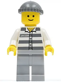 Police - Jail Prisoner 50380 Prison Stripes, Light Bluish Gray Legs, Dark Bluish Gray Knit Cap
