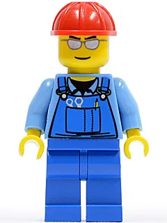 Overalls with Tools in Pocket Blue, Red Construction Helmet, Silver Sunglasses