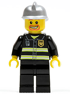 Fire - Reflective Stripes, Black Legs, Silver Fire Helmet, Beard Around Mouth