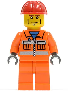 Construction Worker - Orange Zipper, Safety Stripes, Orange Arms, Orange Legs, Red Construction Helmet