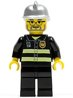 Fire - Reflective Stripes, Black Legs, Silver Fire Helmet, Glasses and Beard