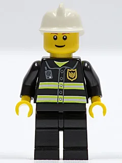 Fire - Reflective Stripes, Black Legs, White Fire Helmet, Thin Grin, Yellow Hands (Undetermined Eyebrows)