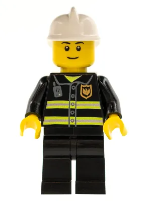 Fire - Reflective Stripes, Black Legs, White Fire Helmet, Black Eyebrows, Thin Grin, Yellow Hands