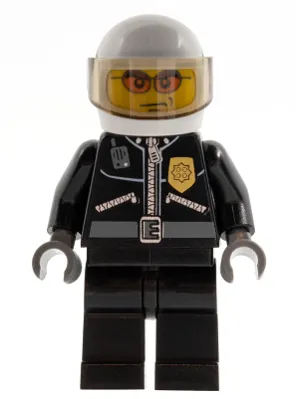 Police - City Leather Jacket with Gold Badge, White Helmet, Trans-Brown Visor, Orange Sunglasses