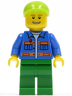 Blue Jacket with Pockets and Orange Stripes, Green Legs, Lime Short Bill Cap