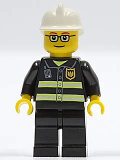 Fire - Reflective Stripes, Black Legs, White Fire Helmet, Glasses and Brown Thin Eyebrows