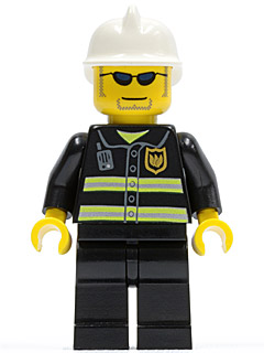 Fire - Reflective Stripes, Black Legs, White Fire Helmet, Dark Blue Sunglasses and Stubble