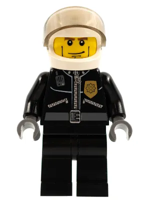 Police - City Leather Jacket with Gold Badge and 'POLICE' on Back, White Helmet, Trans-Brown Visor, Cheek Lines