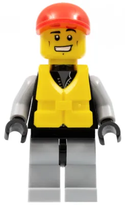 Lifeguard - Leather Jacket with Zipper, Red Lines and Logo Pattern, Life Jacket Center Buckle, Red Short Bill Cap