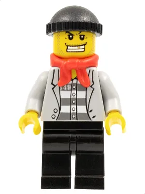 Police - Jail Prisoner Jacket over Prison Stripes, Black Legs, Black Knit Cap, Gold Tooth, Bandana