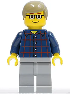 Plaid Button Shirt, Light Bluish Gray Legs, Dark Tan Male Hair, Glasses