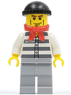 Police - Jail Prisoner 50380 Prison Stripes, Light Bluish Gray Legs, Black Knit Cap, Bandana