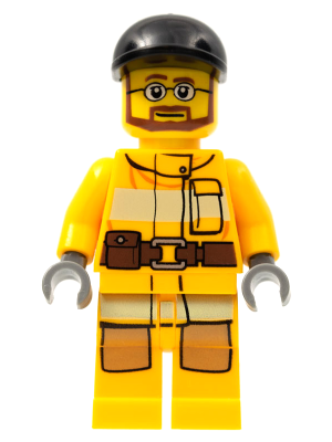 Fire - Bright Light Orange Fire Suit with Utility Belt, Black Short Bill Cap, Beard and Glasses
