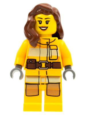 Fire - Bright Light Orange Fire Suit with Utility Belt, Reddish Brown Female Hair over Shoulder