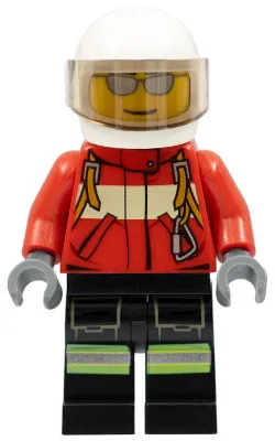 Fire - Pilot Male, Red Fire Suit with Carabiner, Reflective Stripes on Black Legs, White Helmet, Silver Sunglasses