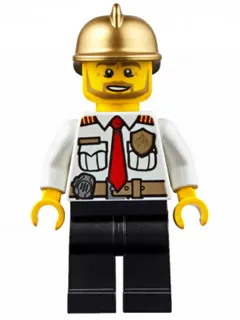 Fire Chief - White Shirt with Tie and Belt, Black Legs, Gold Fire Helmet