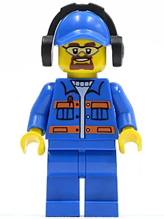 Blue Jacket with Pockets and Orange Stripes, Blue Legs, Blue Cap with Hole, Headphones, Safety Goggles