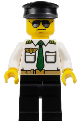 Airport - Pilot, White Shirt with Dark Green Tie and Belt, Black Legs, Black Hat