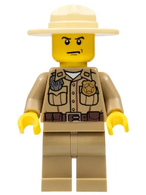 Forest Police - Dark Tan Shirt with Pockets, Radio and Gold Badge, Dark Tan Legs, Campaign Hat, Angry Eyebrows and Scowl