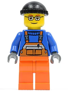 Overalls with Safety Stripe Orange, Orange Legs, Black Knit Cap, Glasses (Crane Operator)