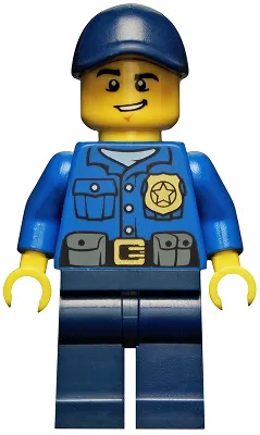 Police - City Officer, Gold Badge, Dark Blue Cap with Hole, Lopsided Grin
