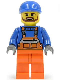 Overalls with Safety Stripe Orange, Orange Legs, Blue Short Bill Cap, Brown Beard (Tow Truck Driver)