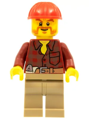 Flannel Shirt with Pocket and Belt, Dark Tan Legs, Red Construction Helmet, Beard