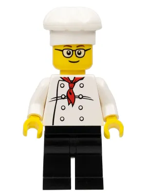 Chef - White Torso with 8 Buttons, Black Legs, Rounded Glasses, Brown Eyebrows