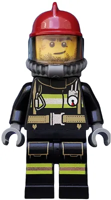 Fire - Reflective Stripes with Utility Belt, Dark Red Fire Helmet, Breathing Neck Gear with Air Tanks, Crooked Smile and Scar