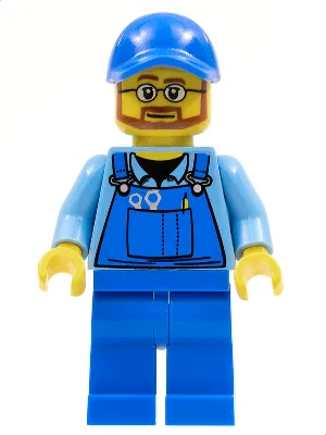 Overalls with Tools in Pocket Blue, Blue Cap with Hole, Beard and Glasses