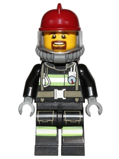Fire - Reflective Stripes with Utility Belt, Dark Red Fire Helmet, Breathing Neck Gear with Air Tanks, Trans Clear Visor, Goatee
