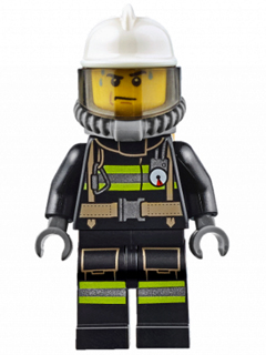 Fire - Reflective Stripes with Utility Belt, White Fire Helmet, Breathing Neck Gear with Air Tanks, Trans-Brown Visor, Sweat Drops